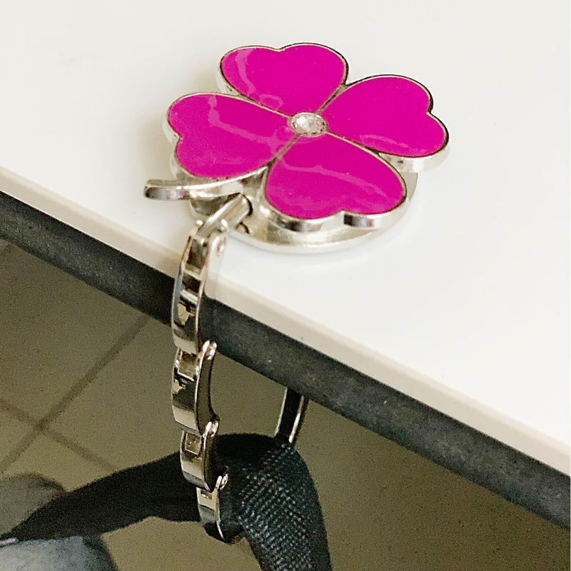 ROFLYER Four Leaf Clover Design Foldable Handbag Hanger Folding Purse Table Hook Holder (Purple) - Image 5